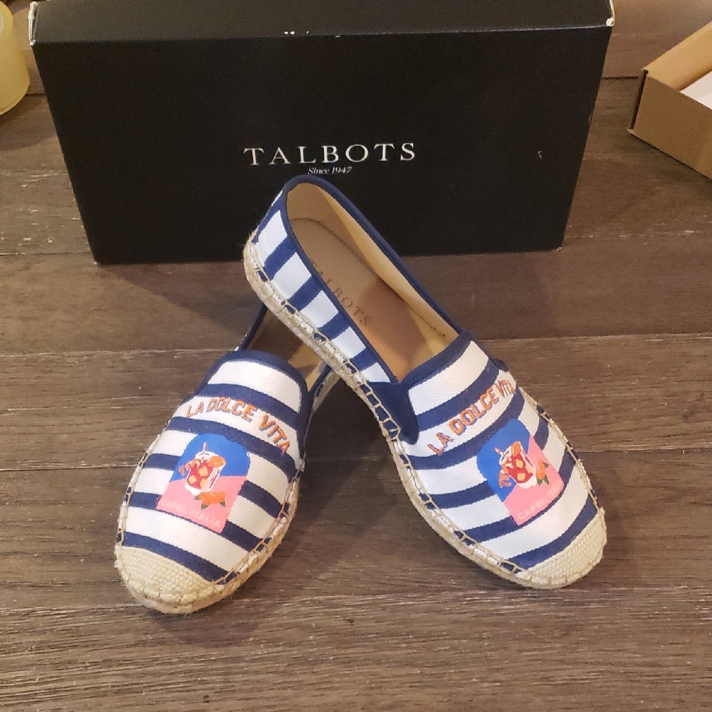 Talbots Blue and White Espadrilles with Embroidery 7M